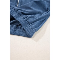 Real Teal Corduroy Drawstring Hooded Pocket Zip Up Jacket - S thumbnail