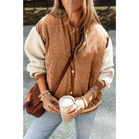 Buckskin Corduroy Fleece Patchwork Buttoned Bomber Jacket - L thumbnail