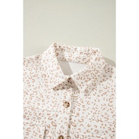 Beige Leopard Print Flap Pockets Buttoned Corduroy Shacket - L thumbnail