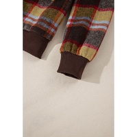 Brown Plaid Print Chest Pockets Button Zipper Stand Neck Jacket - L thumbnail