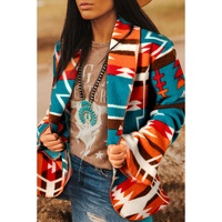 Sky Blue Aztec Printed Lapel Bell Sleeve Jacket - M thumbnail