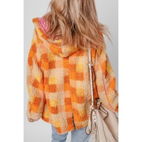 Orange Checkered Sherpa Hooded Jacket - L thumbnail