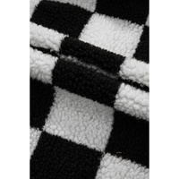 Black Checkered Side Pockets Collared Buttoned Fleece Jacket - 2XL thumbnail