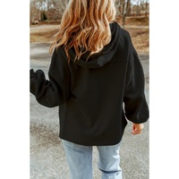 Black Sequined Rugby Football Pattern Pocketed Zipper Hooded Jacket - L thumbnail