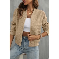 Pale Khaki Solid Geometric Textured Baseball Collar Jacket - L thumbnail