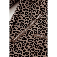 Leopard Zipped Notch Collar Short Jacket - L thumbnail