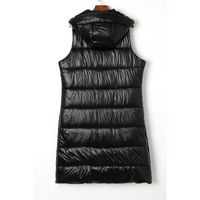 Black Hooded Long Quilted Vest Coat - L thumbnail