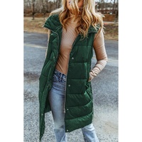 Green Hooded Long Quilted Vest Coat - L thumbnail