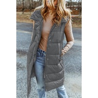 Dark Grey Hooded Long Quilted Vest Coat - S thumbnail
