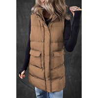 Coffee Windproof Longline Full Zipper Puffer Vest with Pockets - XL thumbnail