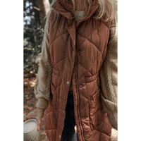 Coffee Longline Quilted Stand Collar Puffer Vest - M thumbnail