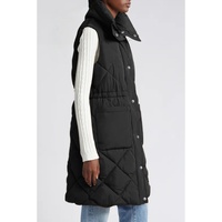 Black Longline Quilted Stand Collar Puffer Vest - S thumbnail