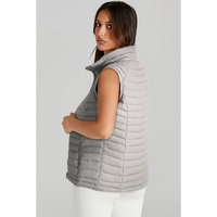 Silvery Plush Collared Quilted Zipped Puffer Vest - S thumbnail