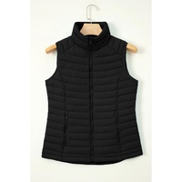 Black Plush Collared Quilted Zipped Puffer Vest - S thumbnail
