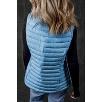 Sky Blue Plush Collared Quilted Zipped Puffer Vest - L thumbnail