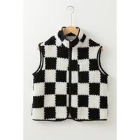 Black Checkered Sherpa Collared Jacket Vest - L thumbnail