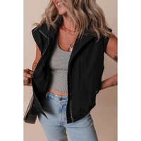 Black Flap Pockets Zip Up High Neck Vest - S thumbnail