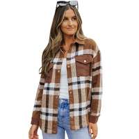Brown Pocketed Buttoned Plaid Shirt Jacket - M thumbnail