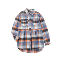 Multicolor Plaid Button Down Ruffled Shirt Jacket - L thumbnail