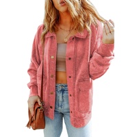 Red Vintage Washed Flap Pocket Button Shacket - S thumbnail