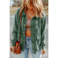 Green Vintage Washed Flap Pocket Button Shacket - M thumbnail