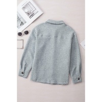 Gray Retro Quilted Flap Pocket Button Shacket - L thumbnail