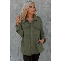 Green Retro Quilted Flap Pocket Button Shacket - M thumbnail