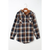 Plaid Pattern Sherpa Lined Hooded Shacket - L thumbnail