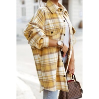 Yellow Plaid Flap Pocket Long Sleeve Shacket - M thumbnail
