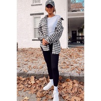 Black Plaid Print Chest Pockets Buttoned Tunic Shacket - L thumbnail