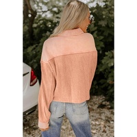 Orange Textured Waffle Knit Chest Pockets Cropped Shacket - L thumbnail