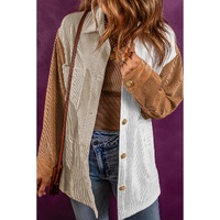Multicolour Corduroy Colorblock Loose Shacket - S thumbnail