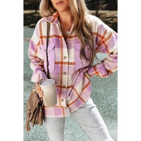Purple Corduroy Pockets Brushed Checkered Shacket - M thumbnail