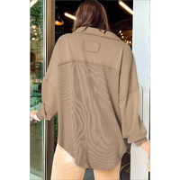 Goat Mineral Wash Textured Patchwork Loose Fit Shacket - L thumbnail