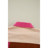 Rose Red Colorblock Curved Hem Corduroy Shacket with Pocket - M thumbnail