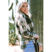 Blackish Green Snap Buttons Colorblock Plaid Shacket - L thumbnail