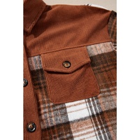 Cinnamon Plaid Corduroy Patchwork Chest Pocket Shacket - S thumbnail