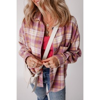 Pink Plaid Print Chest Pocket Long Sleeve Shacket - XL thumbnail