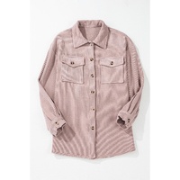 Light Pink Corduroy Flap Pocket Button Up Shacket - S thumbnail
