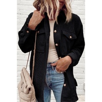 Black Corduroy Flap Pocket Button Up Shacket - S thumbnail