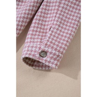 Pink Houndstooth Color Contrast Textured Patchwork Loose Shacket - S thumbnail