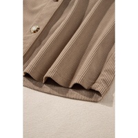 Pale Khaki Hooded Drawstring Pockets Corduroy Shacket - M thumbnail