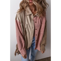 Mineral Red Color Block Chest Pockets Buttoned Corduroy Shacket - L thumbnail