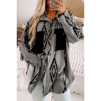 Gray Aztec Contrast Chest Pockets Loose Shacket - M thumbnail