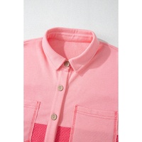 Peach Blossom Two Tone Contrast Waffle Knit Buttoned Loose Shacket - L thumbnail
