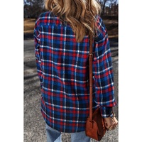 Navy Blue Plaid Flap Pocket Button Up Shacket - L thumbnail