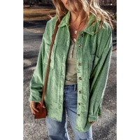 Mist Green Patched Pocket Button Up Corduroy Shacket - M thumbnail