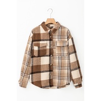 Light French Beige Flannel Plaid Double Flap Pocket Shacket - S thumbnail