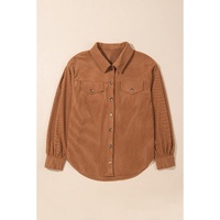 Cinnamon Corduroy Flap Pocket Button Up Round Hem Shacket - S thumbnail