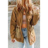 Azura Exchange Brown Stitching Quilted Drawstring Jacket - M thumbnail